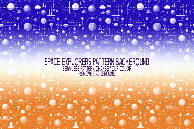 PSD background texture with space explorers shuttles planets and stars editable psd pattern