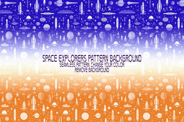PSD background texture with space explorers shuttles planets and stars editable psd pattern