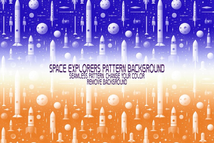 PSD background texture with space explorers shuttles planets and stars editable psd pattern
