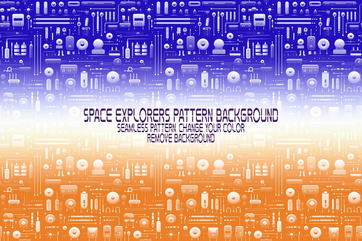 PSD background texture with space explorers shuttles planets and stars editable psd pattern