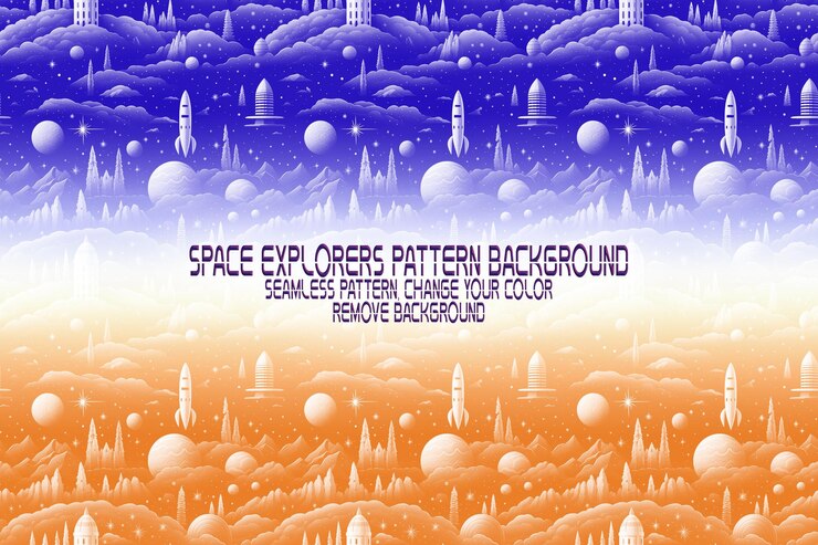 PSD background texture with space explorers shuttles planets and stars editable psd pattern