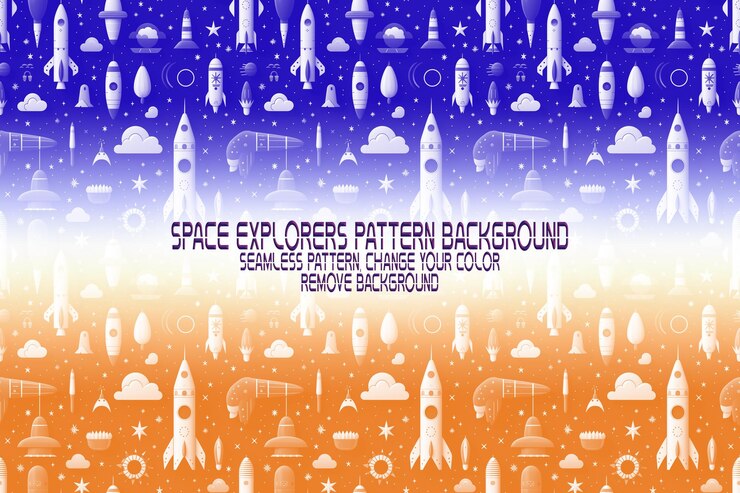 PSD background texture with space explorers shuttles planets and stars editable psd pattern