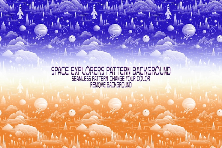 PSD background texture with space explorers shuttles planets and stars editable psd pattern