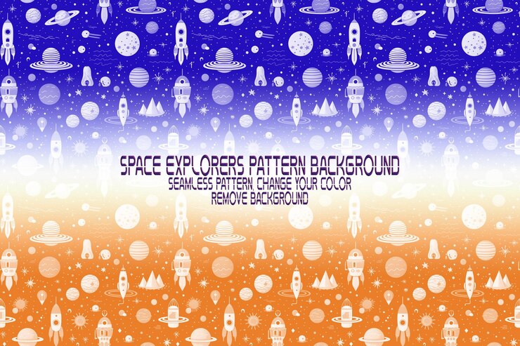 PSD background texture with space explorers shuttles planets and stars editable psd pattern