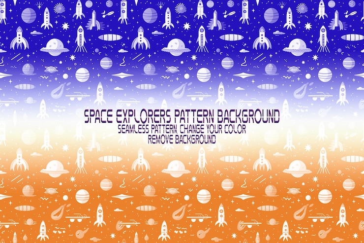 PSD background texture with space explorers shuttles planets and stars editable psd pattern