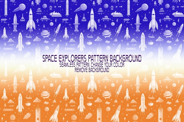 PSD background texture with space explorers shuttles planets and stars editable psd pattern