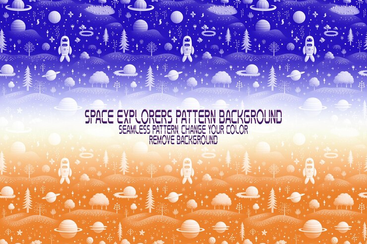 PSD background texture with space explorers shuttles planets and stars editable psd pattern