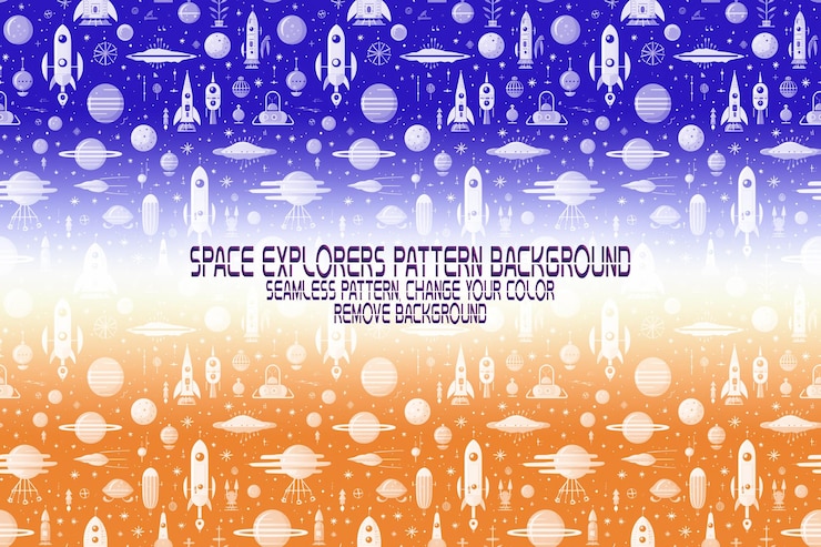 PSD background texture with space explorers shuttles planets and stars editable psd pattern