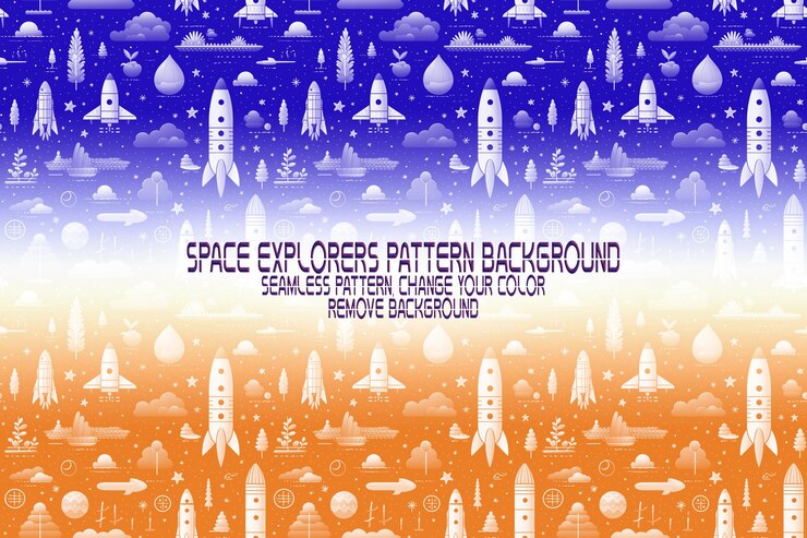PSD background texture with space explorers shuttles planets and stars editable psd pattern