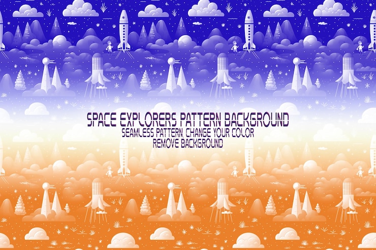 PSD background texture with space explorers shuttles planets and stars editable psd pattern