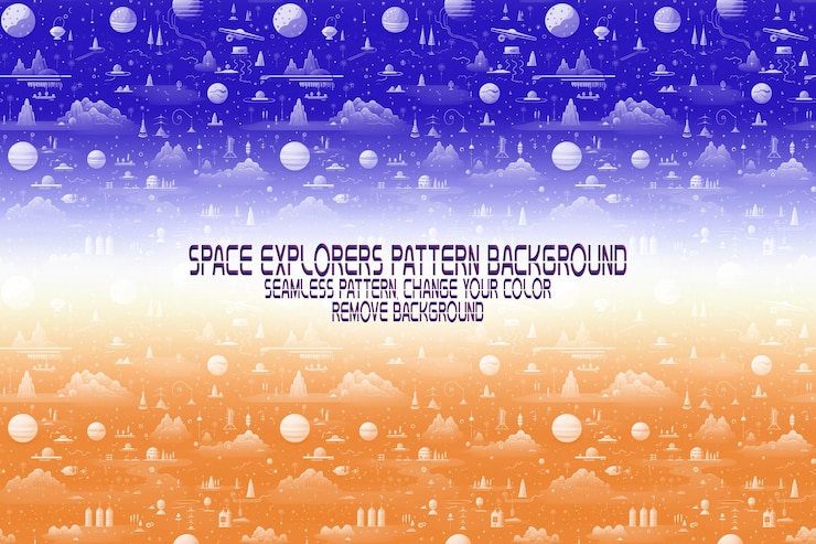 PSD background texture with space explorers shuttles planets and stars editable psd pattern