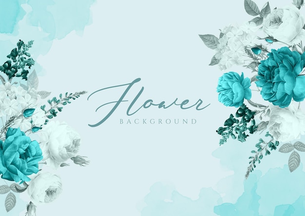 PSD 青いトスカと白い花の背景の結婚式の招待状