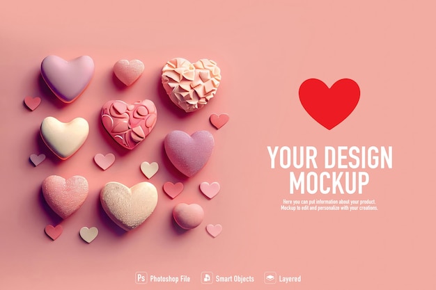 Background with pink hearts mockup for valentine's day