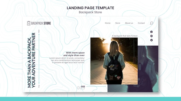 Backpack store landing page