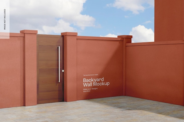 PSD backyard wall mockup, left view