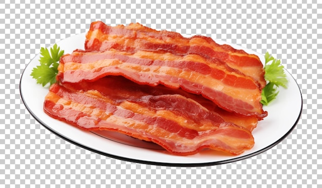 Bacon on plate isolated on transparent background