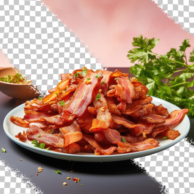 PSD bacon prepared on a plate transparent background