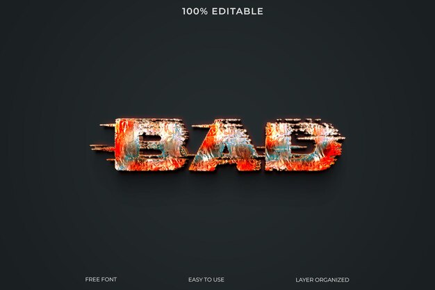 bad text effect font editable typography 3d text style
