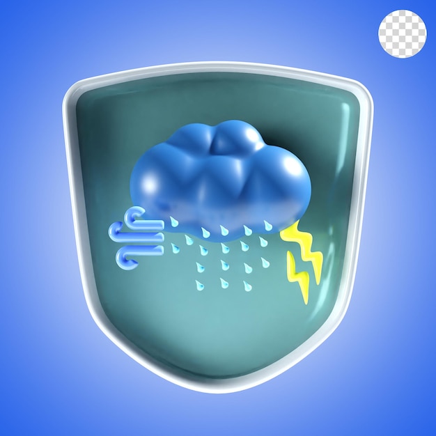 Bad weather with shield background icon 3d render