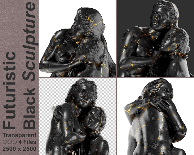 PSD badende meisjes renaissance portret buste in zwart marmer en goud