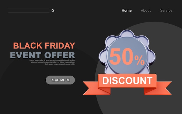 Badge bord met lint op donkere achtergrond 3d render concept voor black friday shopping