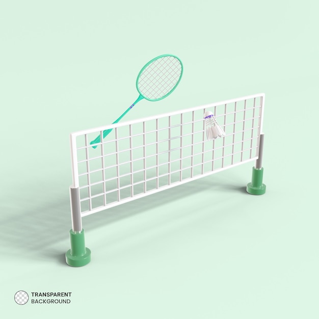 Icona di racchetta e volano da badminton illustrazione di rendering 3d isolata