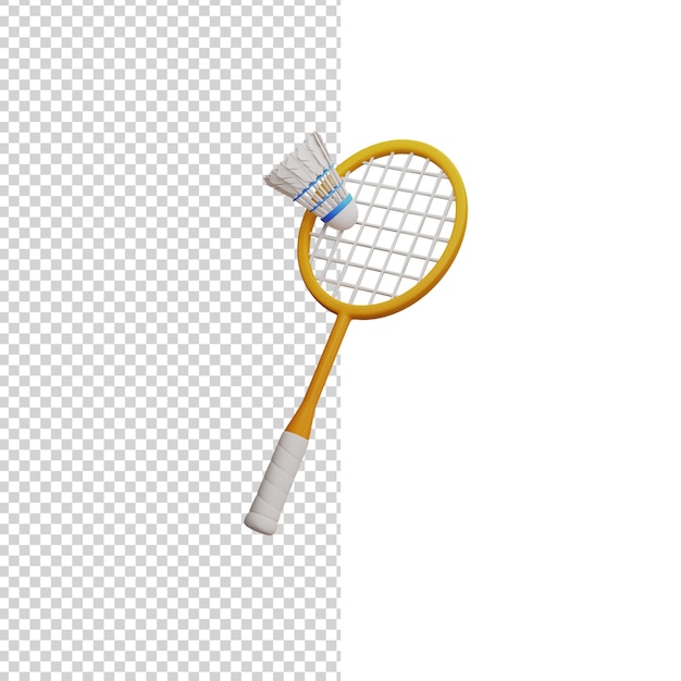 Badminton racquet with a shuttlecock racquet sport 3d render icon isolated white background