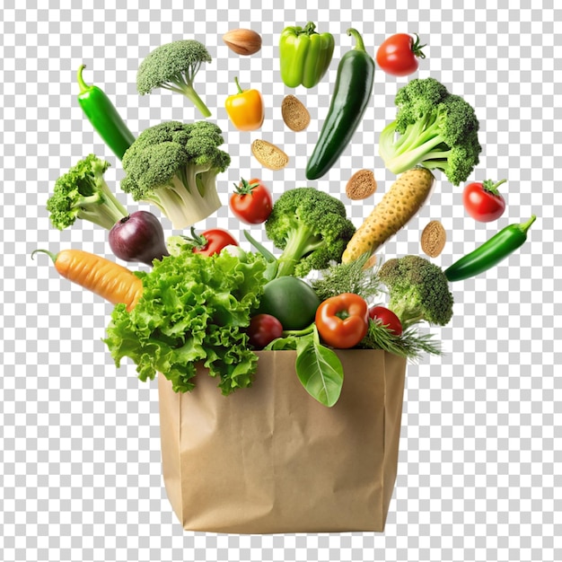 PSD bag containing vegetables on transparent background