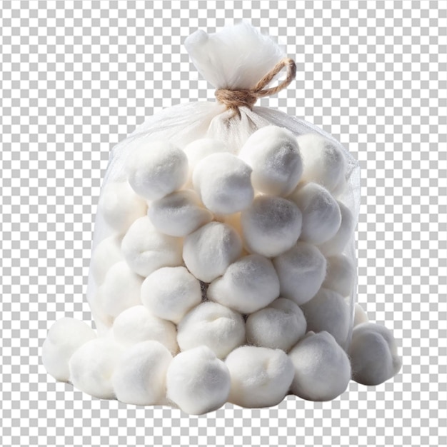 PSD bag of cotton balls on transparent background