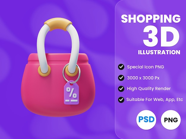 Bag and discount label 3d illustration