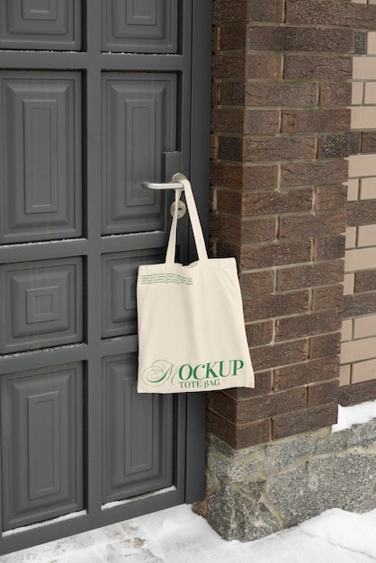 Bag hung on door  mockup