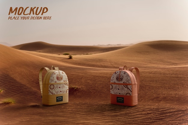 PSD bag mockup in desert