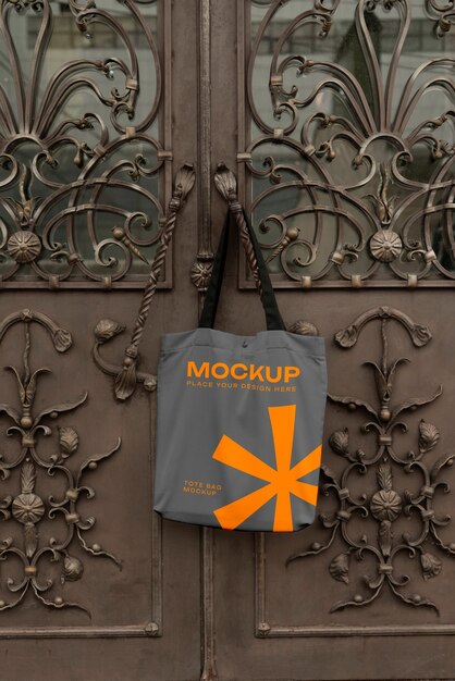 Bag mockup hung on door