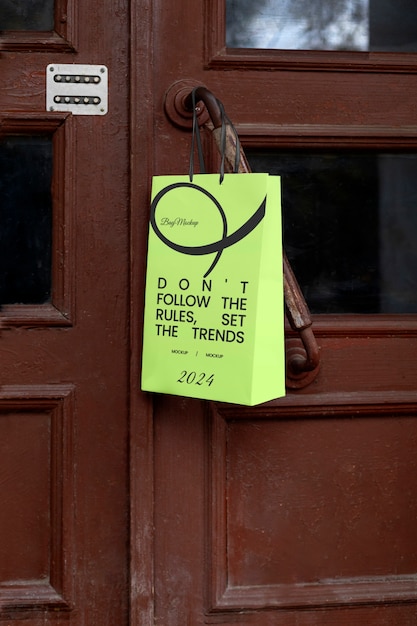 Bag mockup hung on door