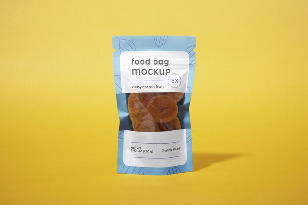 PSD bag mockup with dehydrated fruit