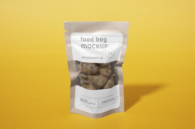 PSD bag mockup with dehydrated fruit