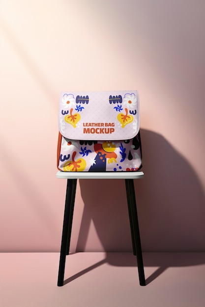 PSD bag mockup on wooden stool