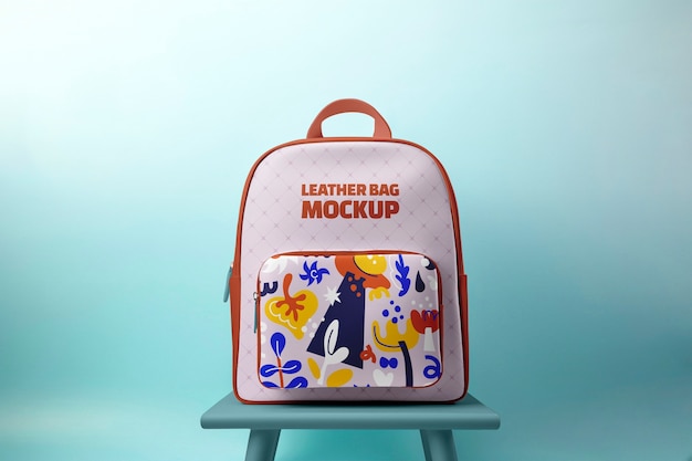 Bag mockup on wooden stool