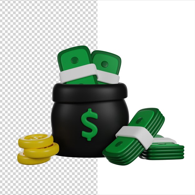 Un'icona del casinò bag of money 3d render