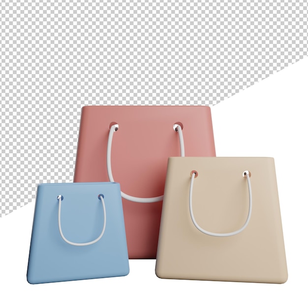 Bag shopping front view 3d illustration rendering icontransparent background