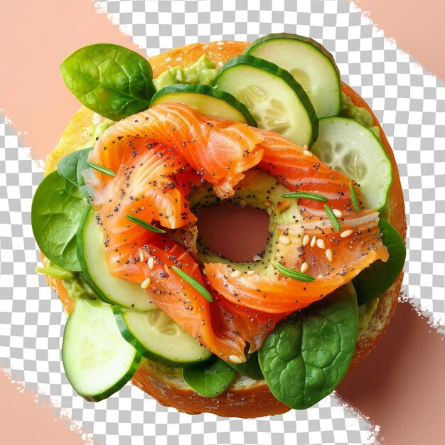 PSD a bagel with shrimp shrimp and cucumber on it