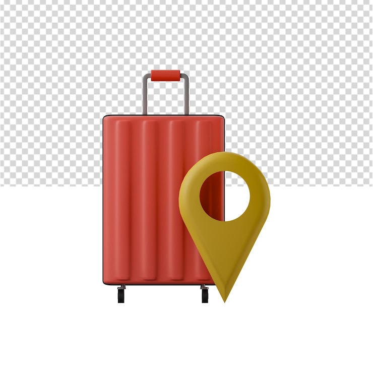 PSD baggage suitcase with location 3d illustration suitcase with location icon