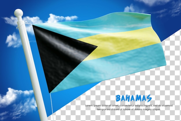 PSD bahamas realistic flag 3d render isolated or 3d bahamas waving flag illustration