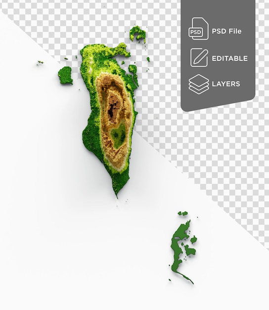 Карта Бахрейна Затененный рельеф Карта высоты цвета на изолированной фоновой 3d иллюстрации