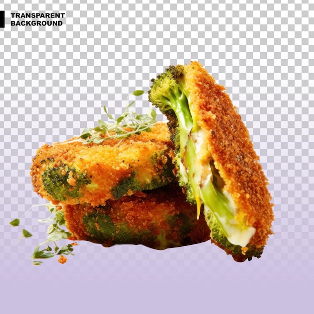 PSD baked breaded broccoli isolated on transparent background