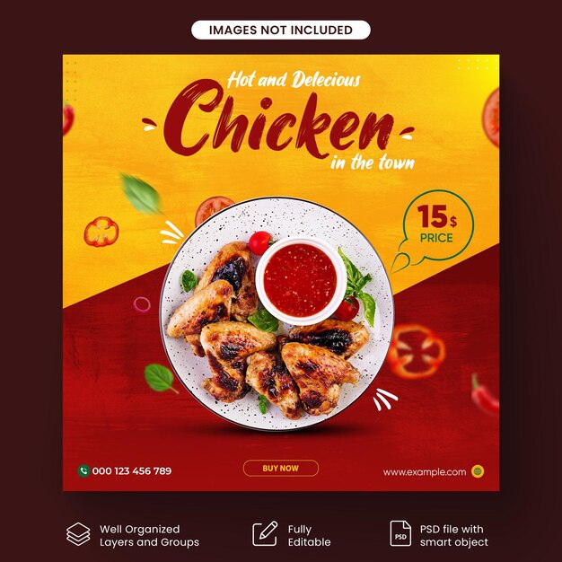 PSD menu di ali di pollo al forno, post sui social media