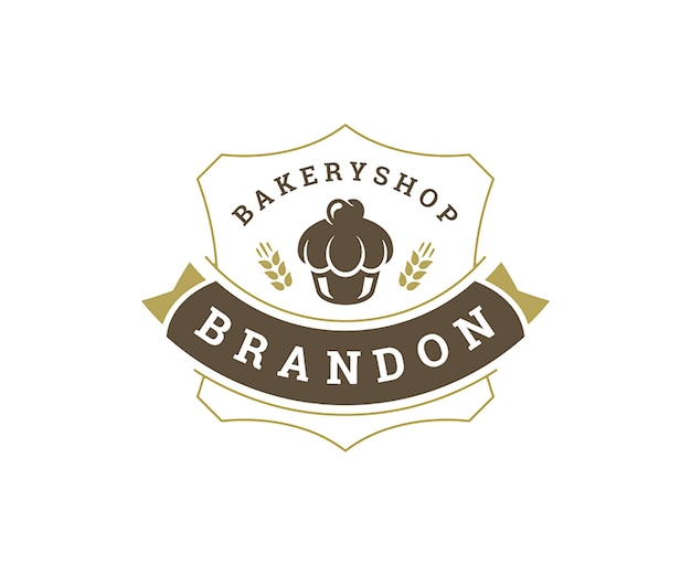 Bakehouse heraldisch schild feestelijk lint logo sjabloon ontwerp vector illustratie