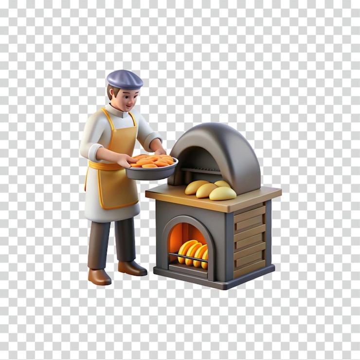 PSD baker placing freshly baked breads and pastries into an outdoor oven