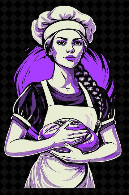 PSD baker woman portrait with a white cap and apron holding a lo vivid color design png collections