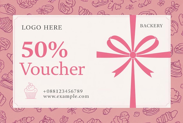 Bakery Discount Voucher with Ribbon and Bakery Template Design